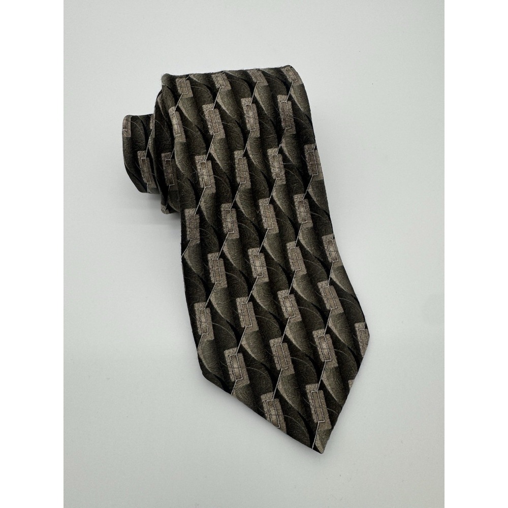 Croft & Barrow 100% Silk Tie‎ Brown Geometric Pattern Classic Necktie Mens